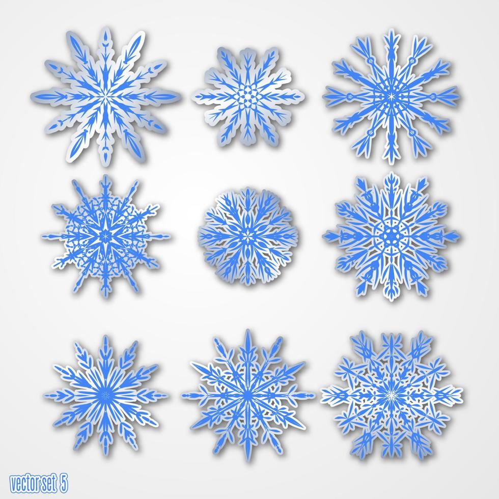 ilustração em vetor de floco de neve em fundo desfocado azul escuro. elementos de design de decoração de férias de inverno. cartão de feliz ano novo.