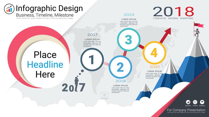 Modelo de infográficos de negócios, cronograma milestone ou roteiro com opções de fluxograma de processo 4. vetor