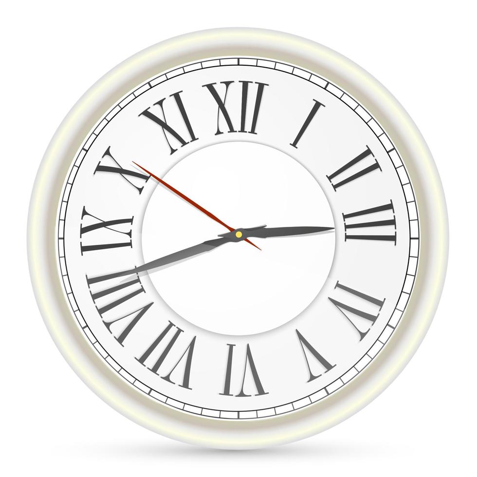 relógio de parede redondo preto e branco clássico isolado no fundo branco vetor