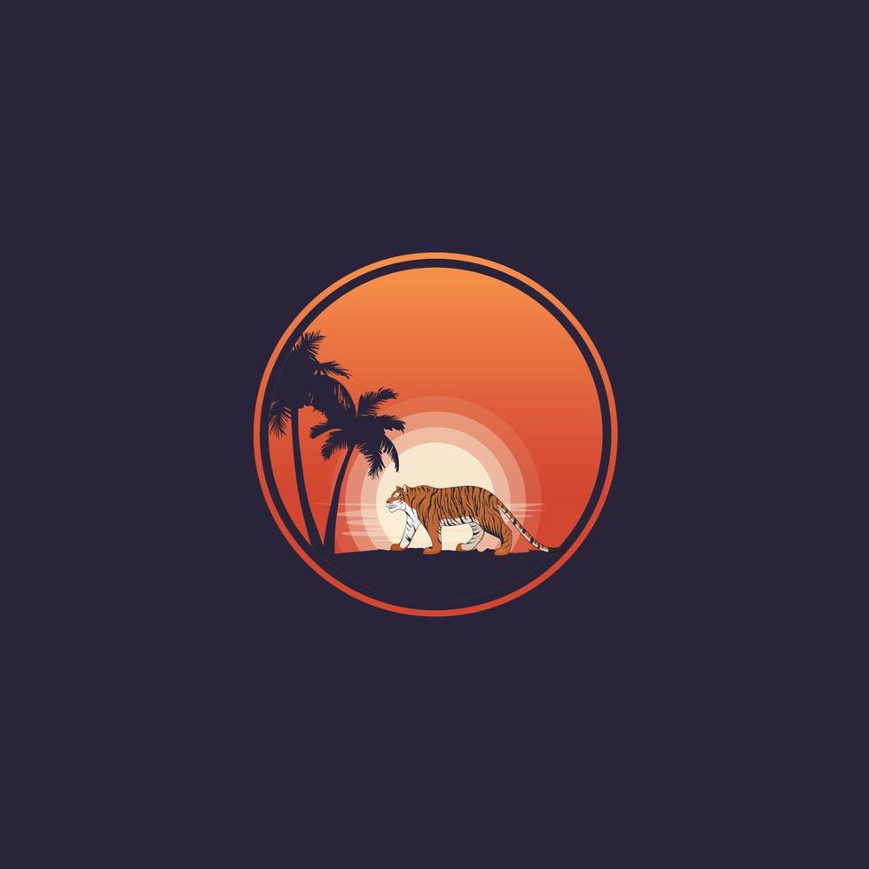 tigre ao pôr do sol vetor de design de logotipo de negócios