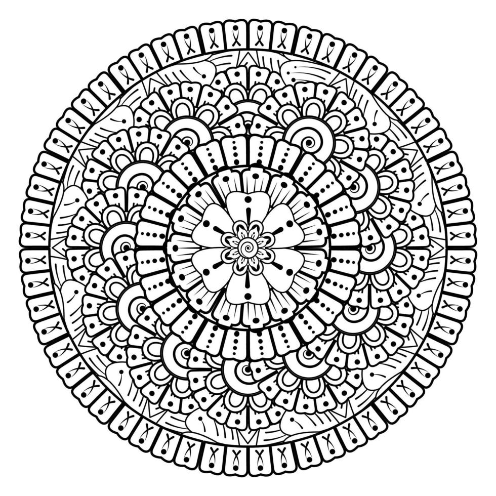 padrão circular em forma de mandala para henna, mehndi, tatuagem, decoração. ornamento decorativo em estilo oriental étnico. página do livro para colorir. vetor