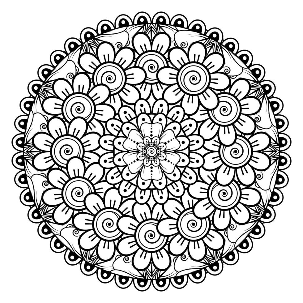 padrão circular em forma de mandala para henna, mehndi, tatuagem, decoração. ornamento decorativo em estilo oriental étnico. página do livro para colorir. vetor