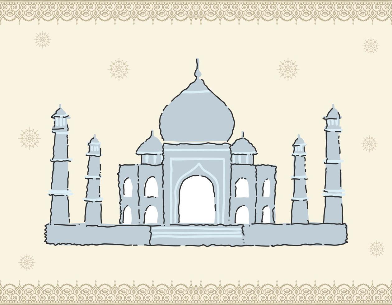 Taj Mahal, Índia. vista mais famosa indiana. edifício arquitetônico. atrações turísticas famosas. tradicional mausoléu-mesquita em agra vetor