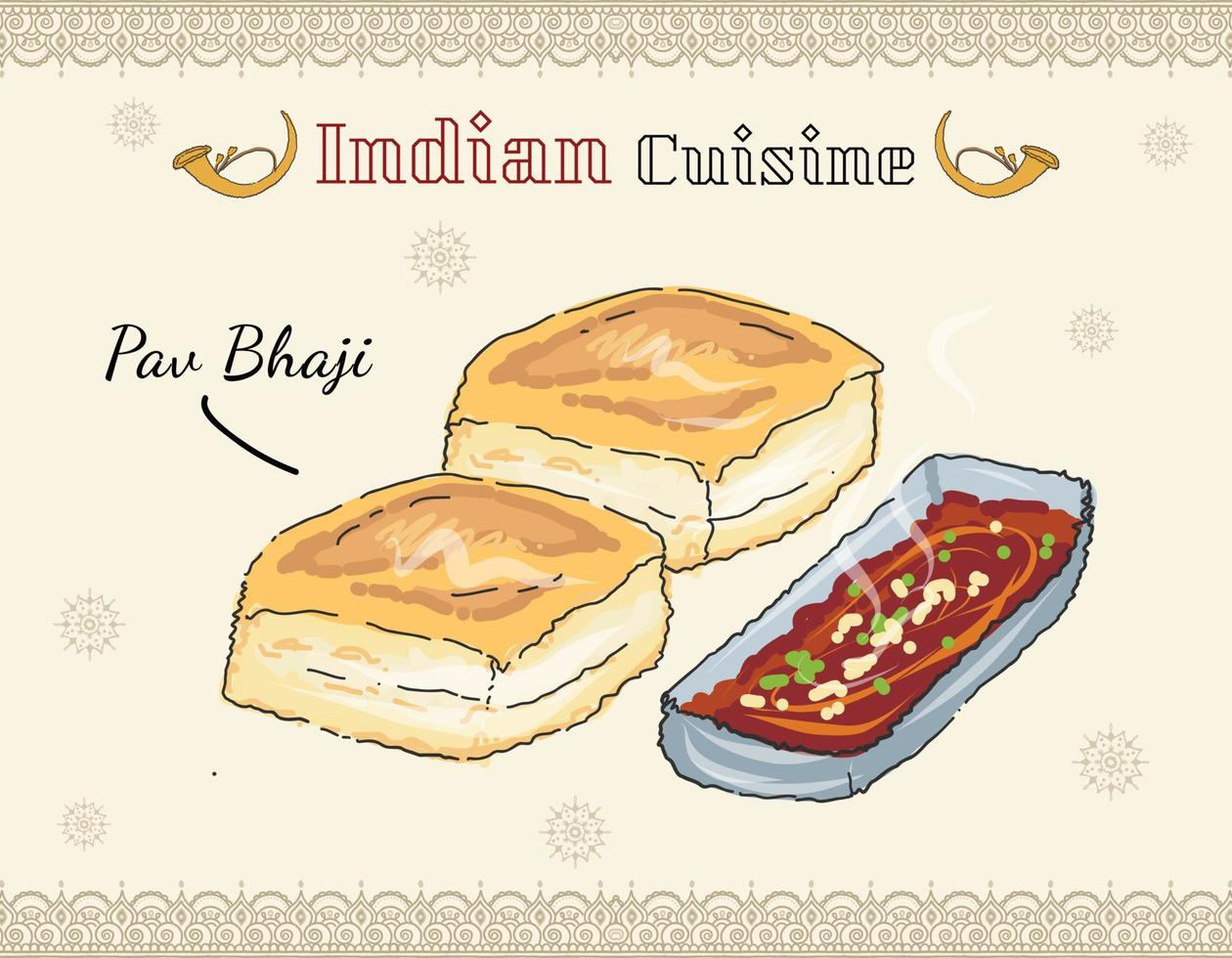 ilustração em vetor pav bhaji. conceito indiano de pav e bhaji. prato de refeição de cozinha indiana. pav bhaji comida de rua indiana