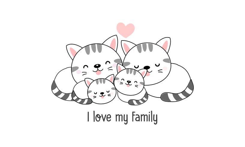 A família feliz bonito do gato diz &quot;eu amo minha família&quot;. vetor