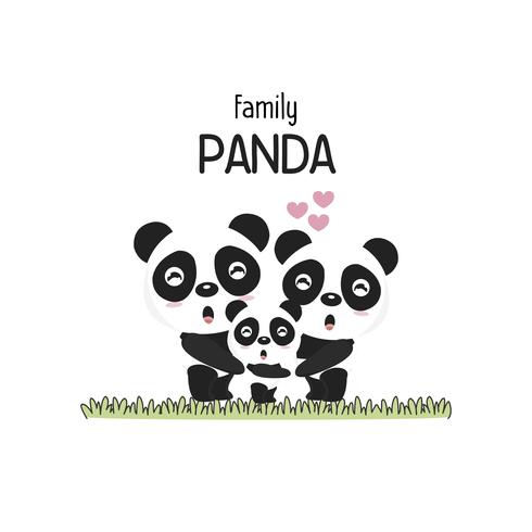 Família de panda bonito Pai mãe e bebê. vetor