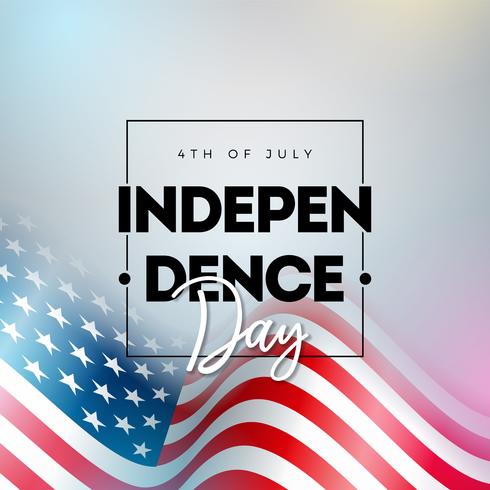 4 de julho dia da independência dos EUA Vector ilustração wth bandeira americana e tipografia letra no fundo brilhante. Projeto nacional da celebração do quarto de julho