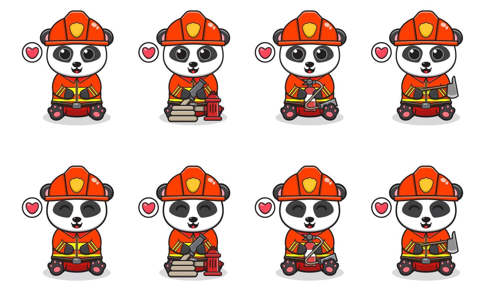 ilustração em vetor de localização de panda bonito com fantasia de bombeiro.