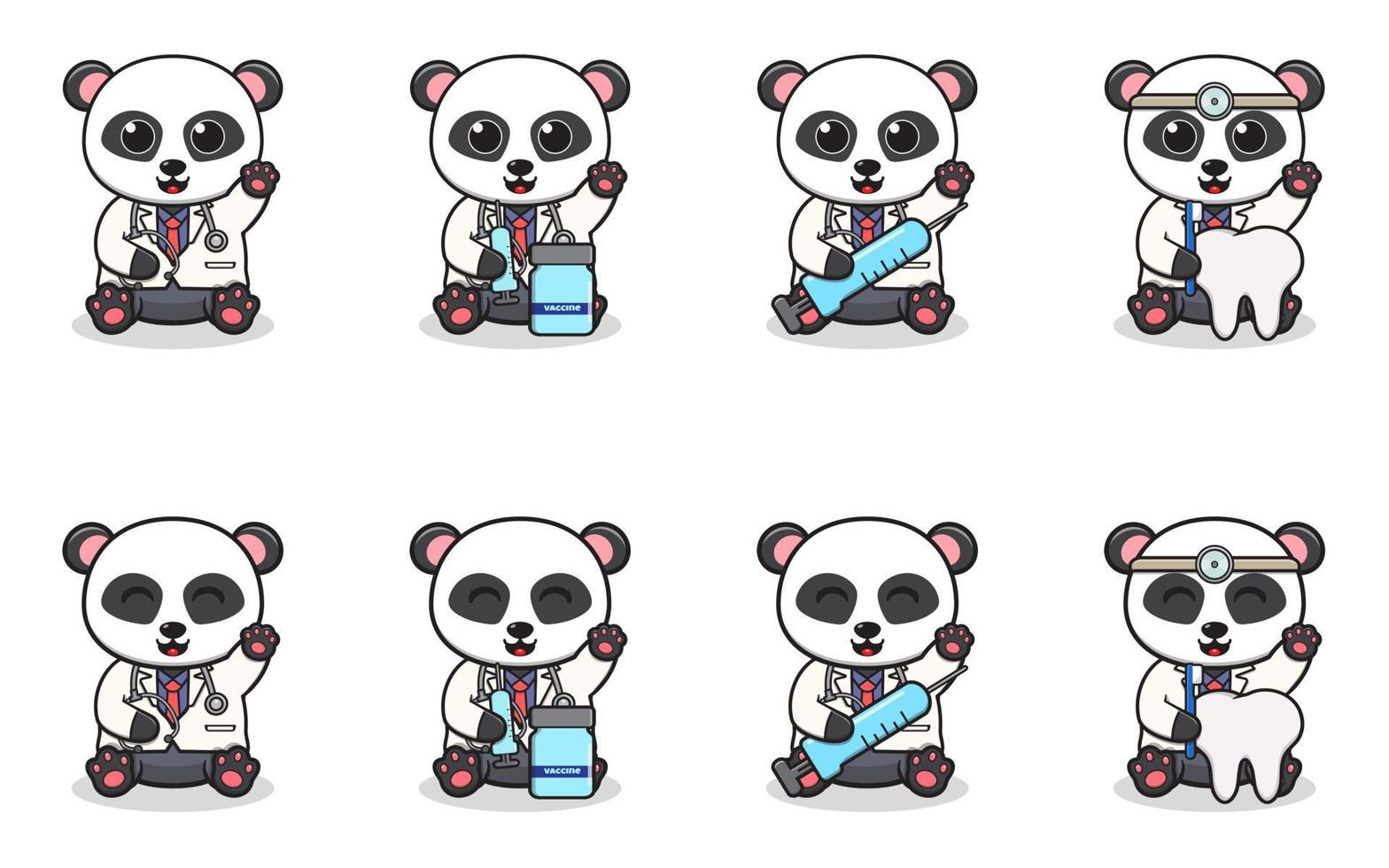 ilustração em vetor de panda bonito com localização de fantasia de médico e pose de mão.