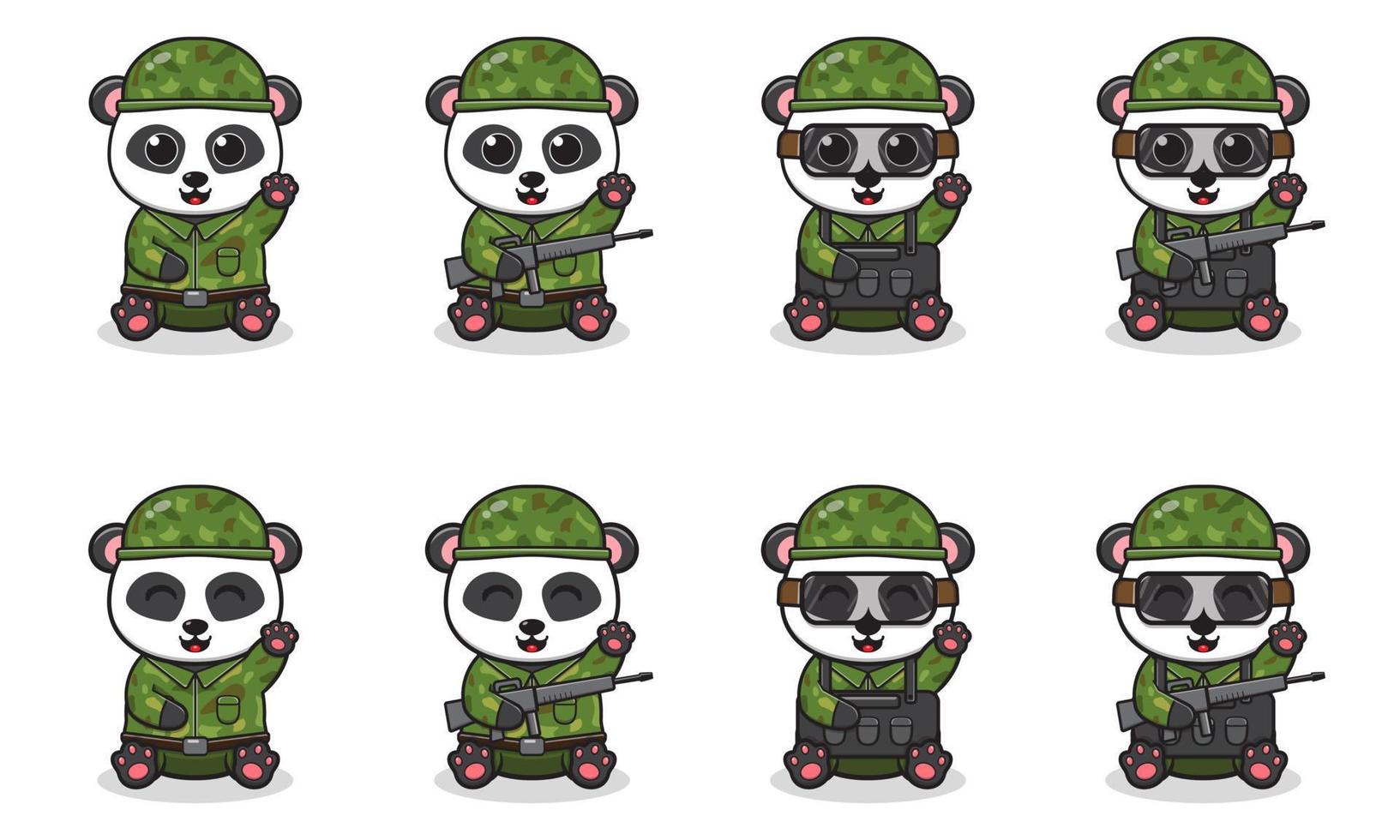 ilustração vetorial de panda fofo com localização de fantasia de soldado e pose de mão vetor