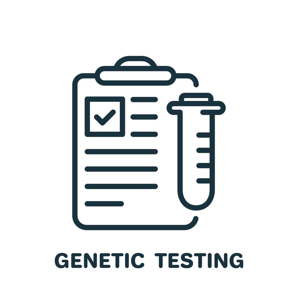 documento de resultado de análise de dna com ícone de linha de tubo de ensaio. pictograma de relatório de resultado de teste de dna. ícone de contorno de informação genética. ilustração vetorial isolado. vetor