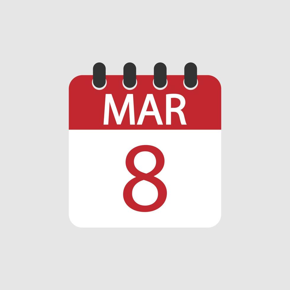 8 de março, ícone de calendário. ilustração vetorial plana. dia internacional da mulher. vetor