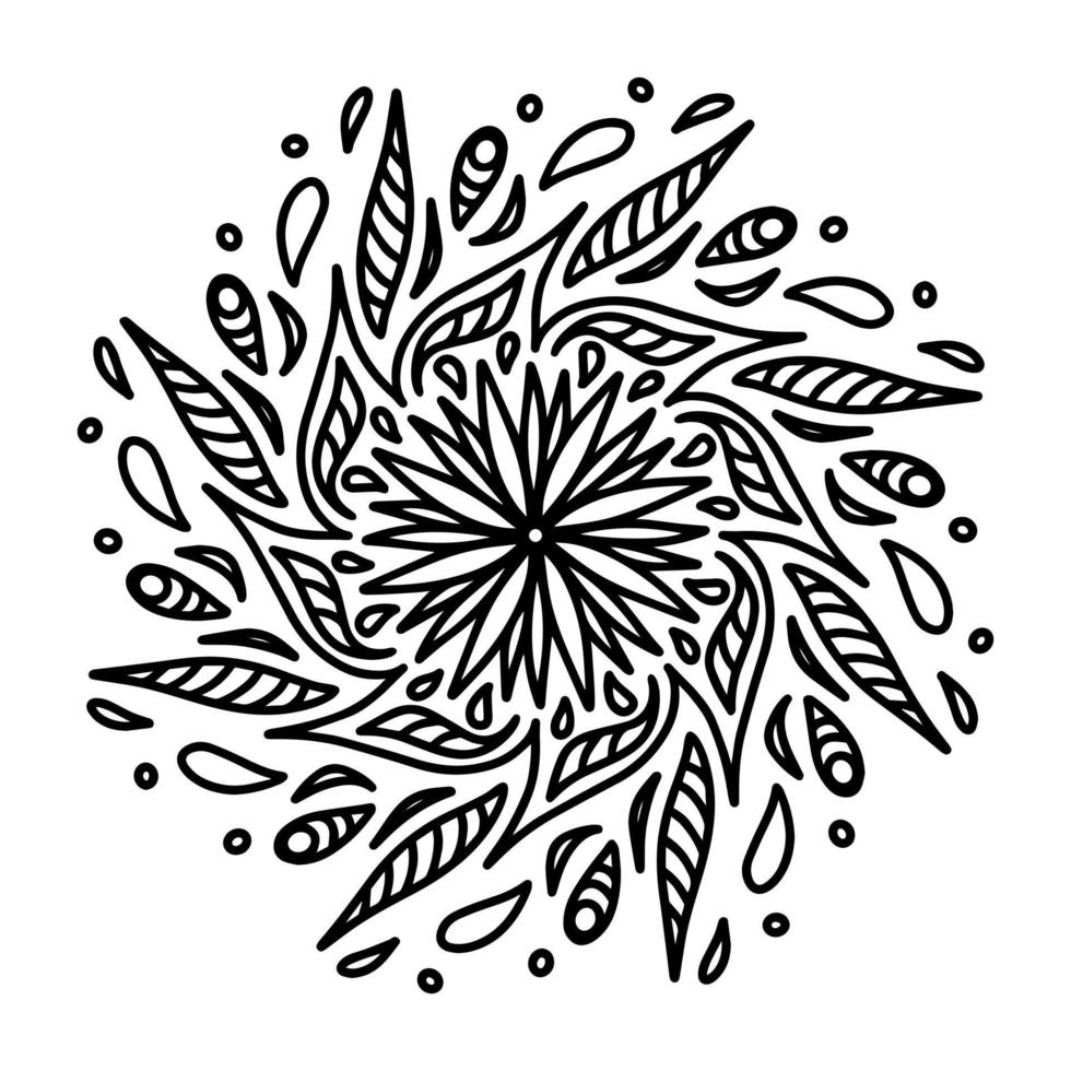 mandala de vetor floral com flores e folhas em estilo doodle isolado no fundo branco. coloração engraçada e ilustração fofa para design sazonal, têxtil, sala de jogos para crianças de decoração ou cartão de felicitações