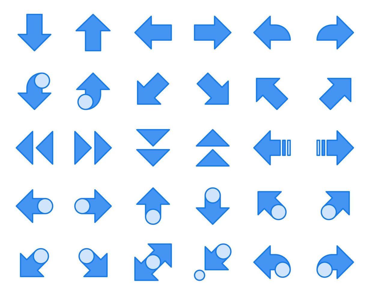 setas ícones azul dois tons conjunto de cores cursor setas simples modernas ilustração vetorial vetor