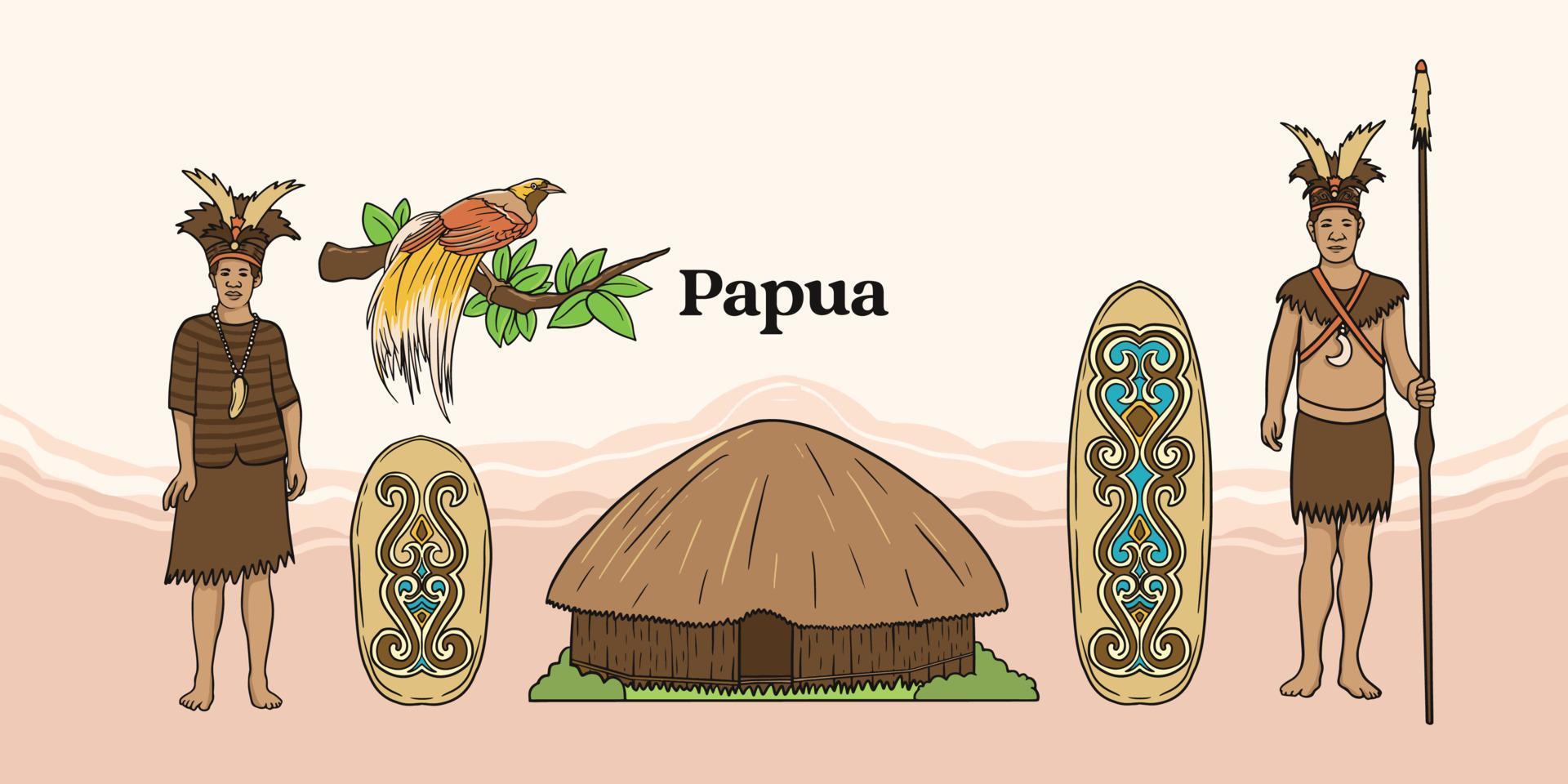 ilustração de papua isolada. culturas indonésias desenhadas à mão vetor