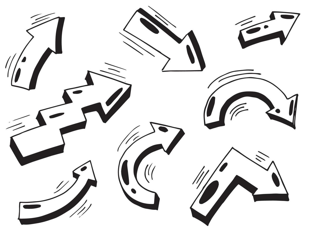 conjunto de ícones de setas desenhadas à mão. ícone de seta com várias direções. ilustração vetorial doodle. Isolado em um fundo branco. vetor