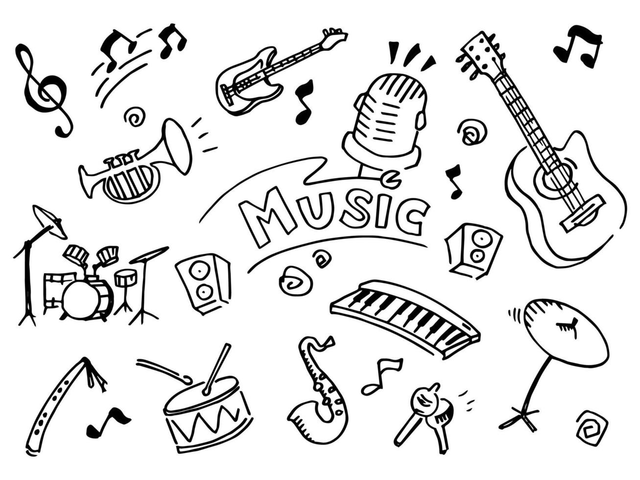 conjunto de doodle de nota musical. ilustração vetorial vetor