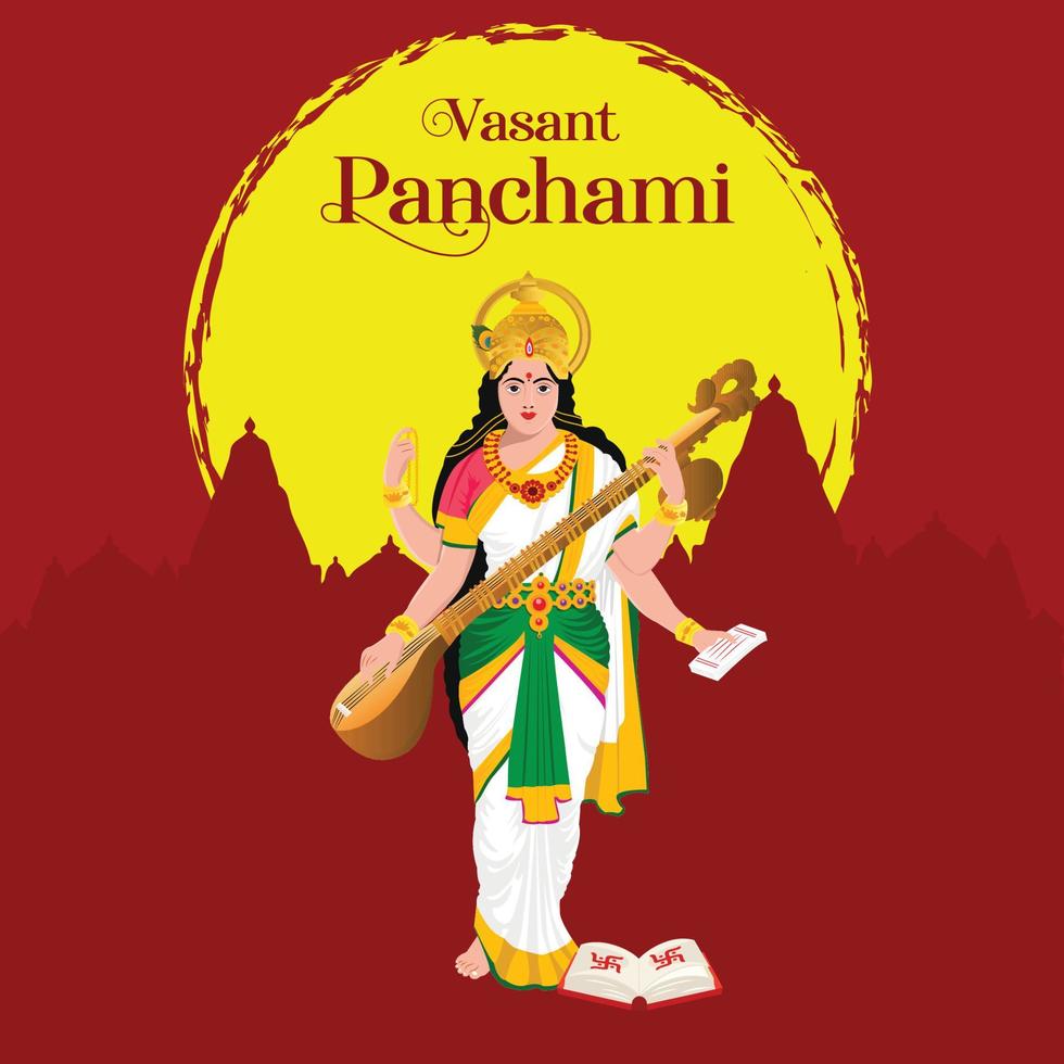 vasant panchami, também escrito basant panchami, é um festival vasant panchmi com veena vetor