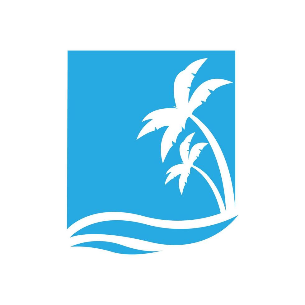 coqueiros com símbolo do logotipo do mar onda azul ícone vector design gráfico ilustração
