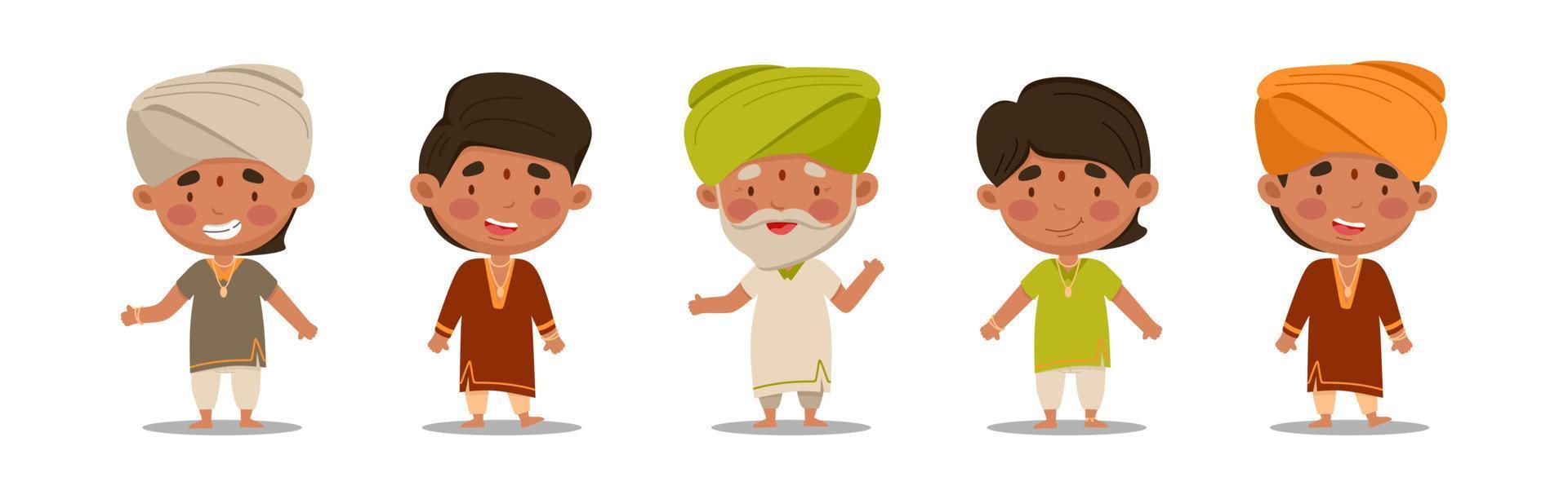 homens indianos são um conjunto fofo e divertido. ilustração vetorial em um estilo cartoon plana vetor