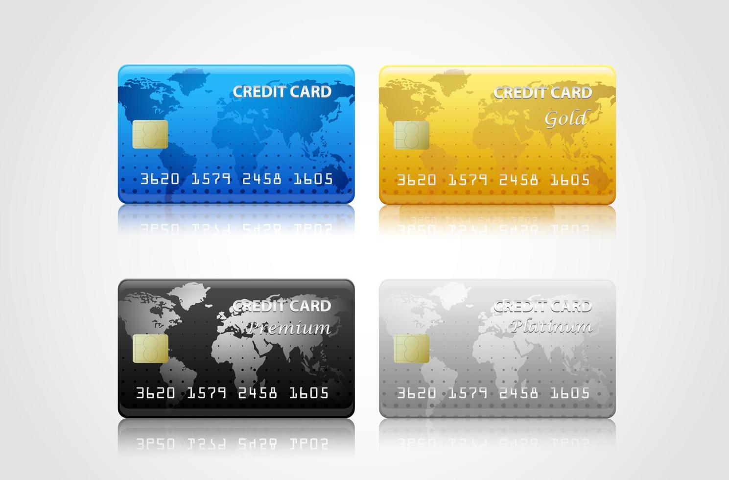 coleção de cartões de crédito isolados em branco. vetor