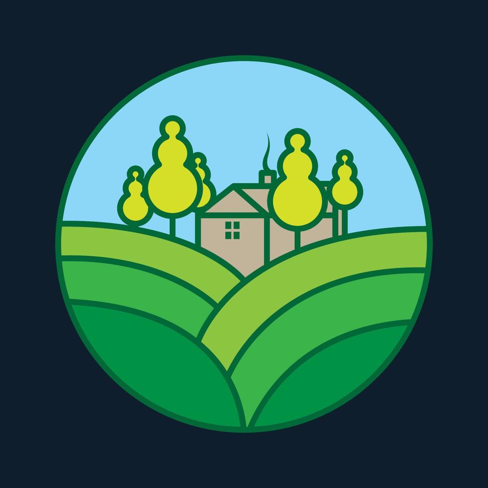 planta verde círculo com design de ilustração vetorial de ícone de logotipo colorido abstrato de árvore em casa de jardim vetor