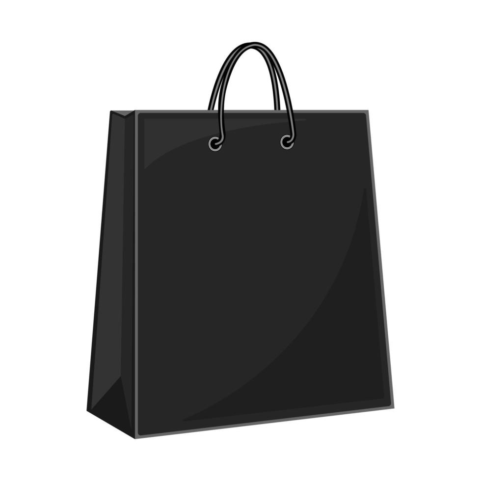 estilo de desenho animado de saco de compras preto isolado fundo branco vetor