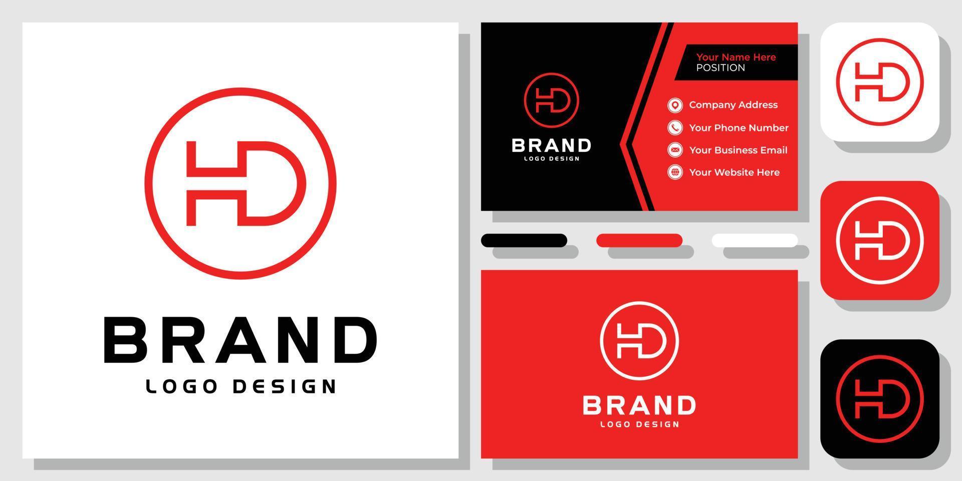letras iniciais hd monograma círculo vermelho moderno ícone simples design de logotipo com modelo de cartão de visita vetor