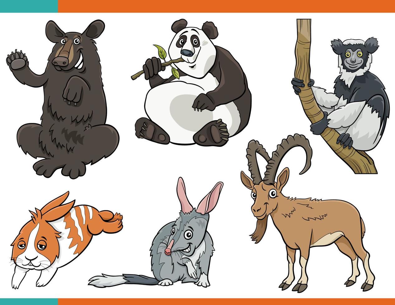 conjunto de personagens de quadrinhos de animais engraçados de desenhos animados vetor