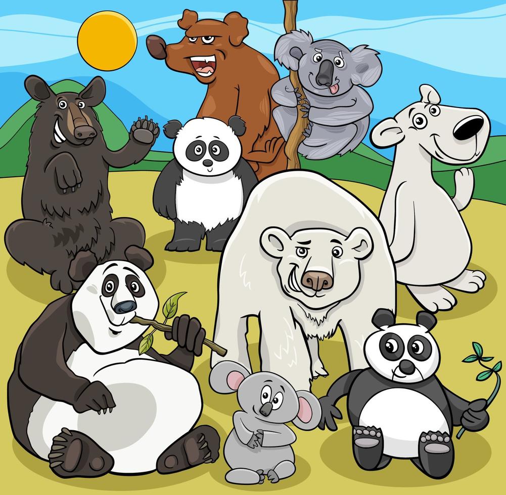 desenho animado ursos grupo de personagens de animais em quadrinhos vetor