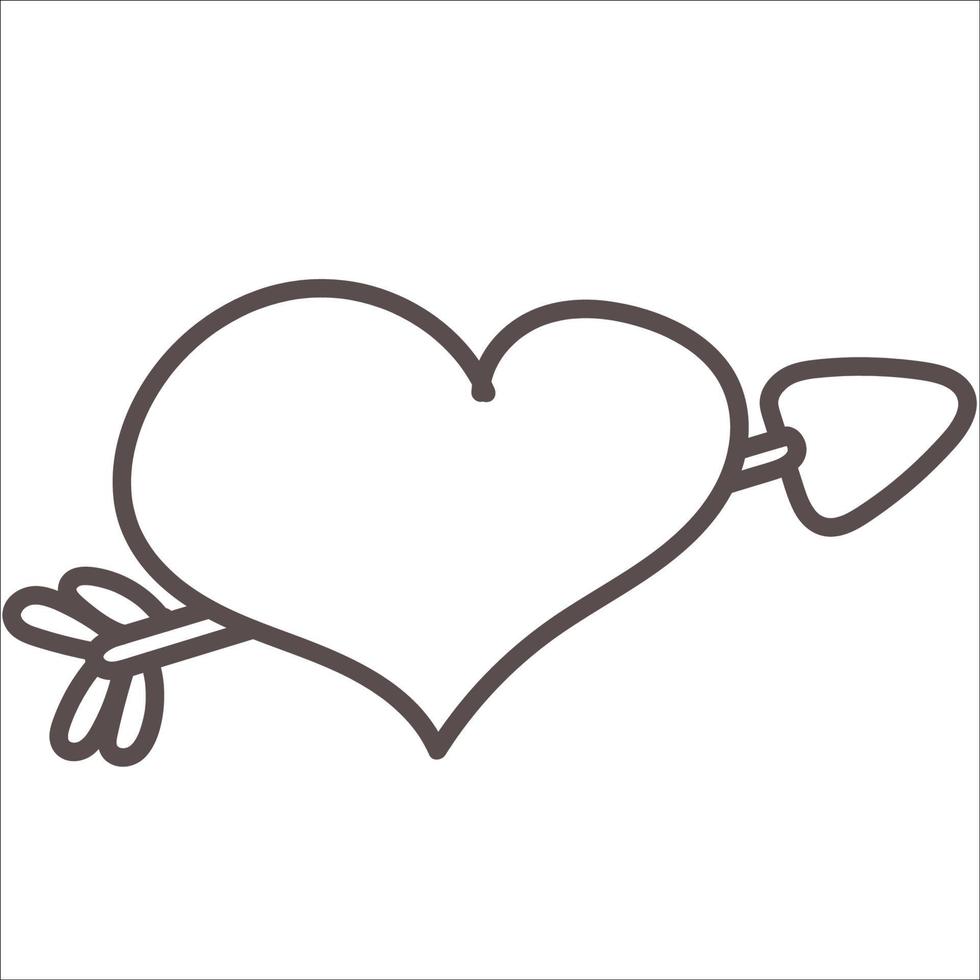 coração perfurado com flecha. símbolo do amor. ilustração de dia dos namorados estilo doodle. vetor