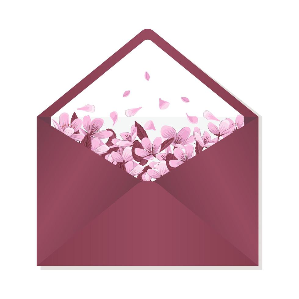 envelope decorado com ilustração vetorial de flor de cerejeira. vetor