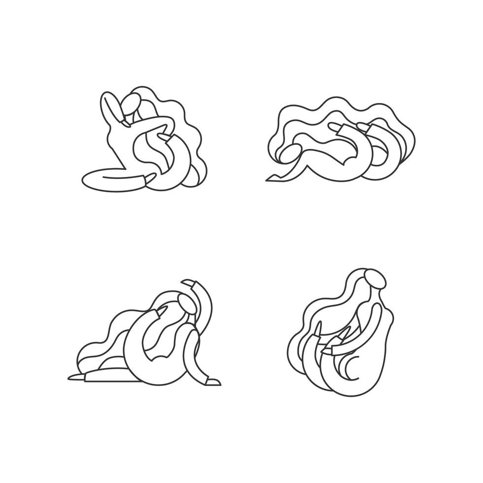 mulher de contorno alongamento em diferentes poses isoladas no fundo branco. vetor