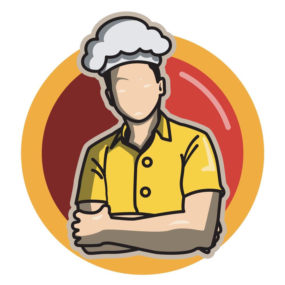 pose de chef masculino de logotipo de rosto simples com círculo vetor