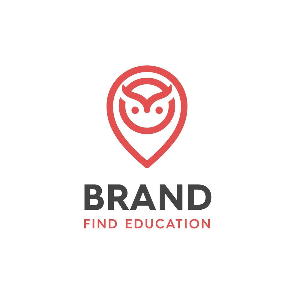 ilustração de logotipos de design de coruja e pinos de localização para aplicativos educacionais, com um toque de estilo moderno e linhas de design de logotipo vetor