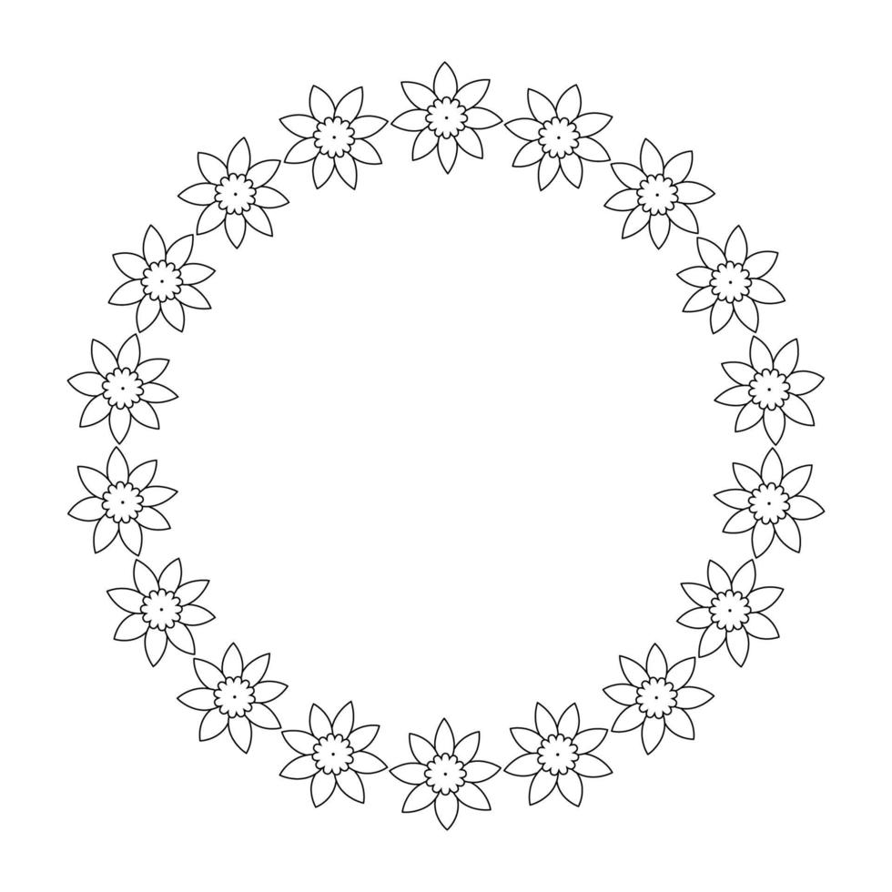 coroa de flores. o quadro de flores é desenhado no estilo doodle ilustração em preto e branco isolada em um fundo branco para fazer convites e cartões postais círculo de elementos ilustração vetorial vetor