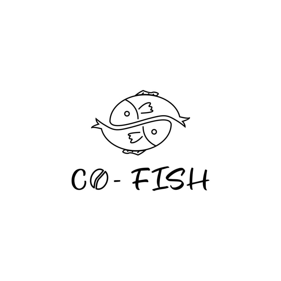 dois peixes formam um símbolo yin e yang. design de logotipo monoline. logotipo criativo para sua cafeteria. ilustração vetorial. vetor