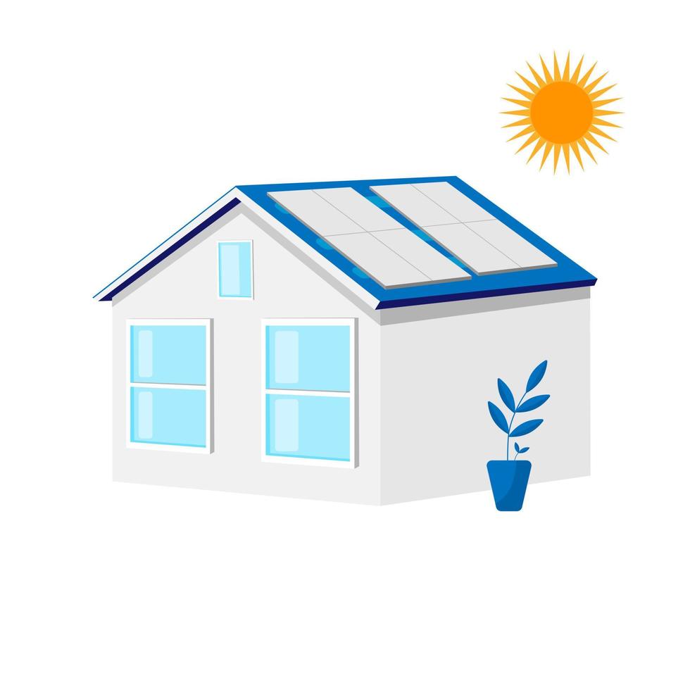 casa com painéis de telhado solar. energia verde, conceito de ecologia. projeto de energia. vetor