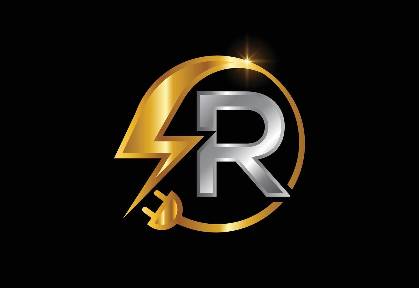 sinal elétrico com a letra r, logotipo de eletricidade, logotipo de energia elétrica e design vetorial de ícone vetor