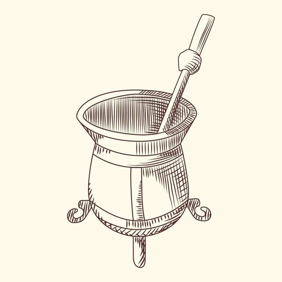 chá mate gravura ilustração vetorial de estilo. cabaça e bombilla vetor