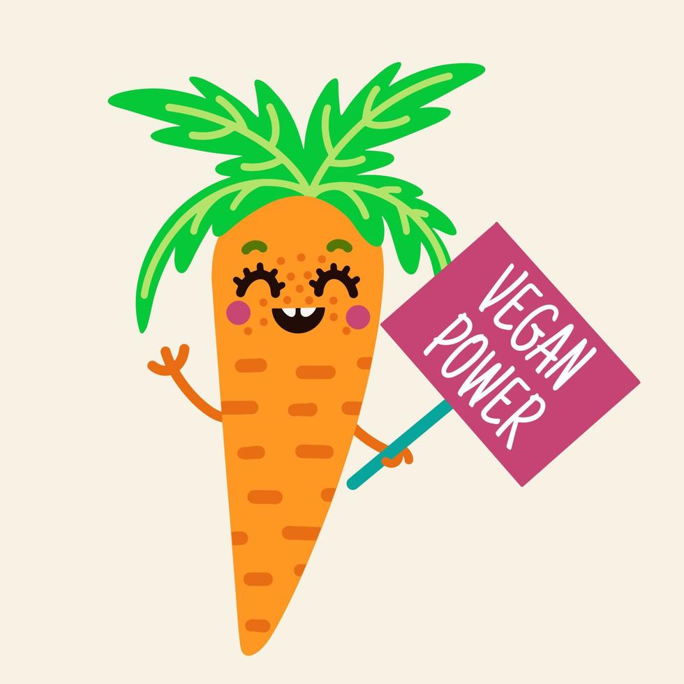 ícone de vetor de cenoura bonito dos desenhos animados. sorrindo vegetal laranja com banner. cenouras com tops promove uma nutrição vegetariana adequada. desenho colorido de alimentos vegetais. personagem engraçado em um estilo simples.