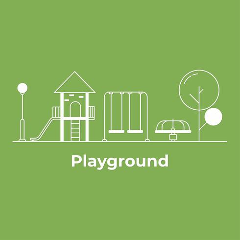Playground no parque central da primavera ou no verão. Ilustração em vetor linha plana da paisagem urbana. estilo minimalista.