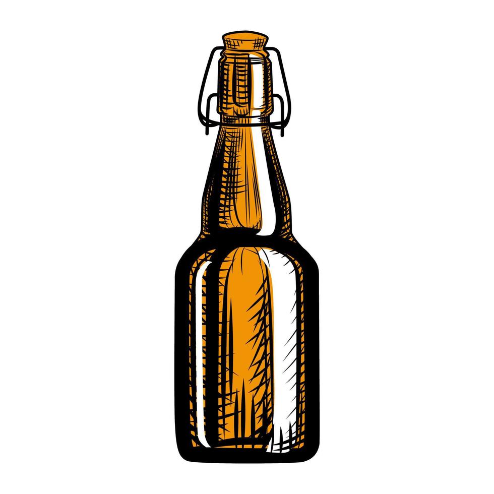 garrafa de cerveja artesanal. estilo de gravura. ilustração desenhada à mão isolada vetor