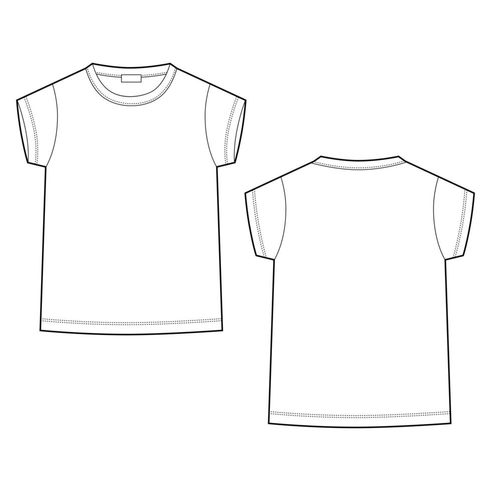 delinear a camiseta infantil de esboço técnico em fundo branco. modelo de design de camiseta infantil. vetor