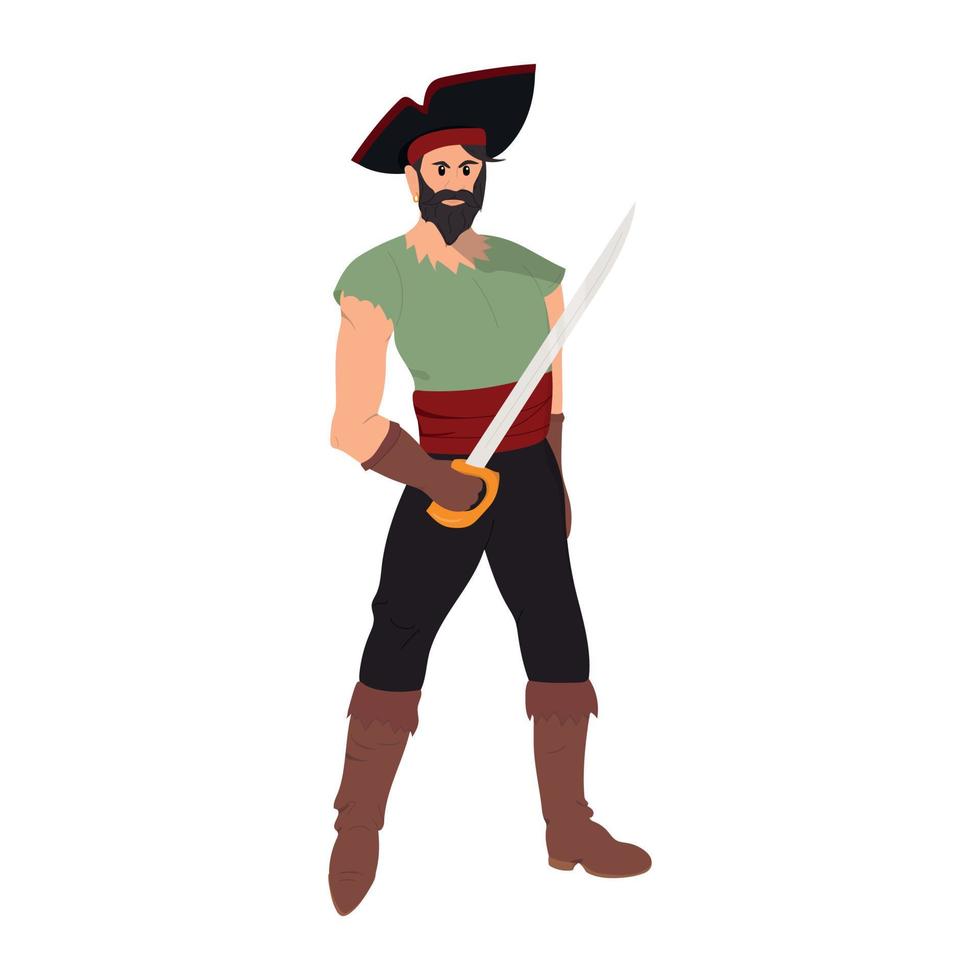 pirata corajoso com espada isolada em um fundo branco vetor