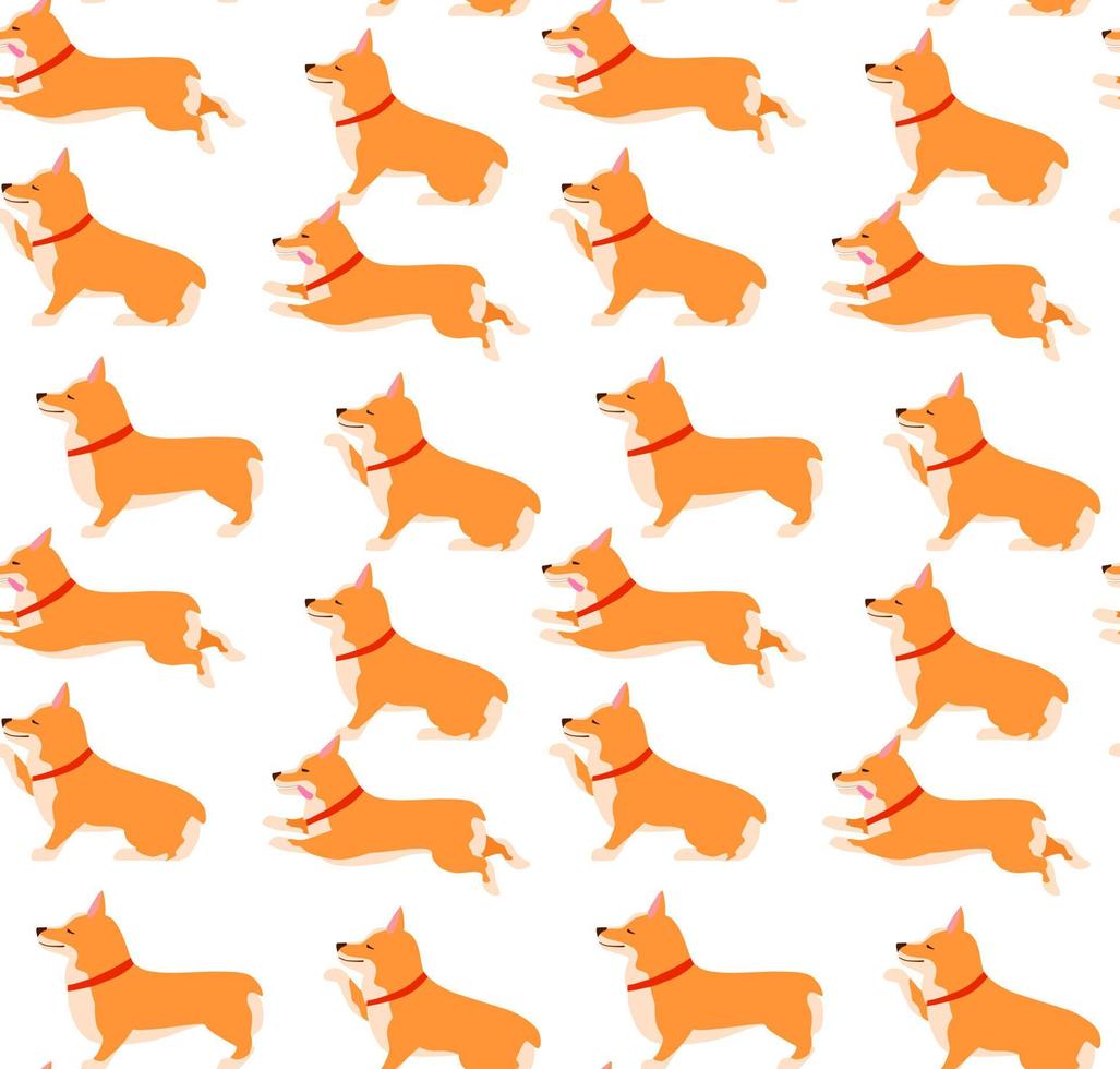 conjunto de poses e emoções cão padrão sem emenda. conjunto de corgi de galês. vetor