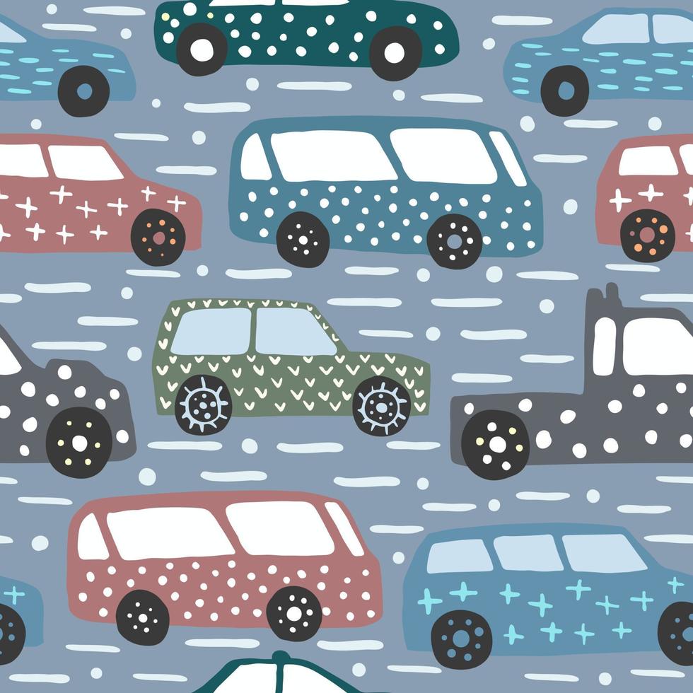 sem costura padrão com carro desenhado de mão. ilustração vetorial de carros doodle. vetor