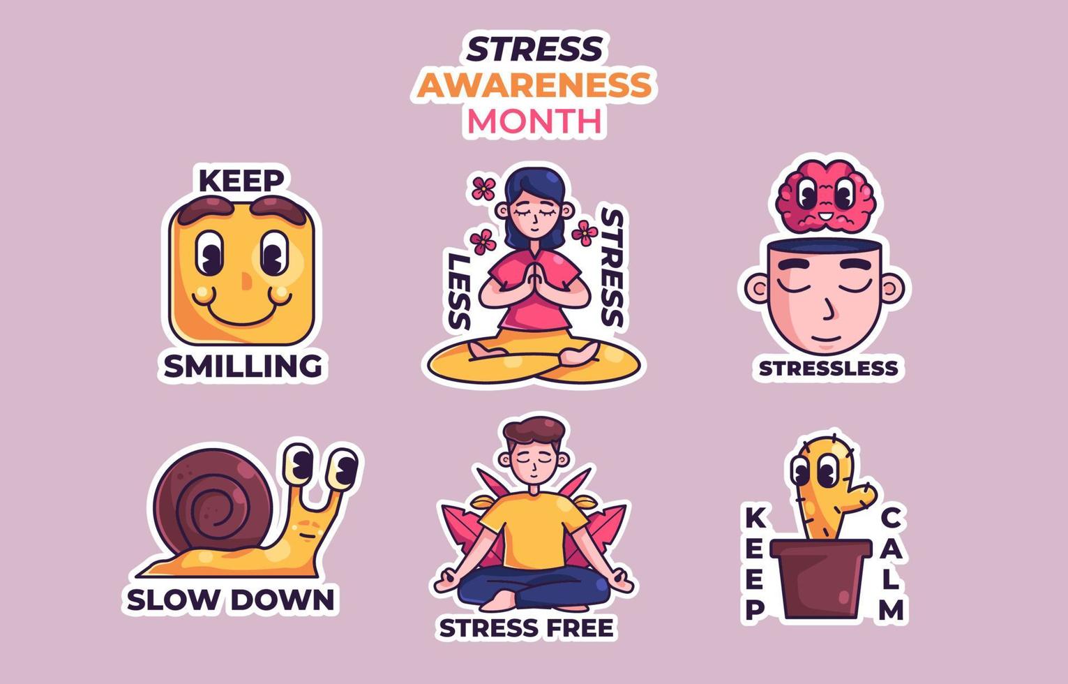 coleção de adesivos do mês de conscientização do estresse vetor