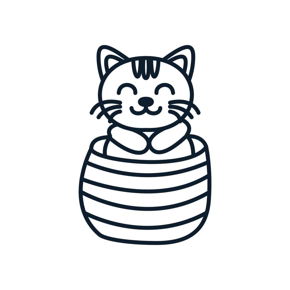 gato ou gatinho ou gatinho ou animal de estimação escondendo vetor de ilustração de ícone de logotipo de linha