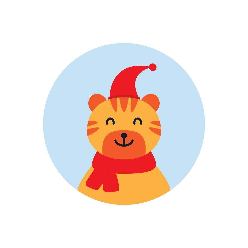 ilustração vetor de ícone de logotipo de círculo plano sorriso de tigre bonito dos desenhos animados